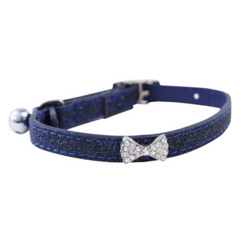 Happypet glitter bow faux leath. κολλάρο γάτας φιόγκος μπλέ