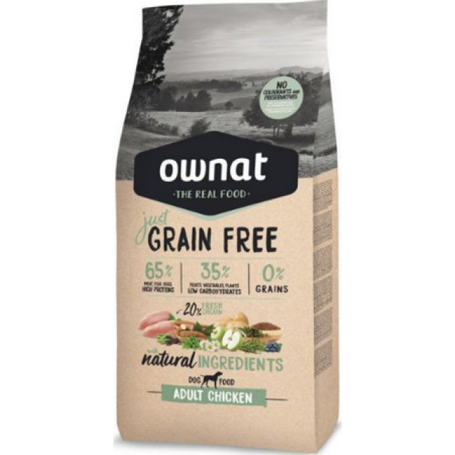 Ownat grain free τροφή just adult dog με κοτόπουλο έχει εξαιρετική γεύση και είναι πολύ ορεκτικό