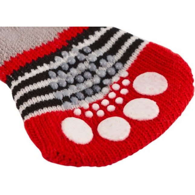 Kerbl αντιολισθητικές κάλτσες σκύλου γκρι/κόκκινο Bruno σετ 4 τεμαχίων από 100% βαμβάκι