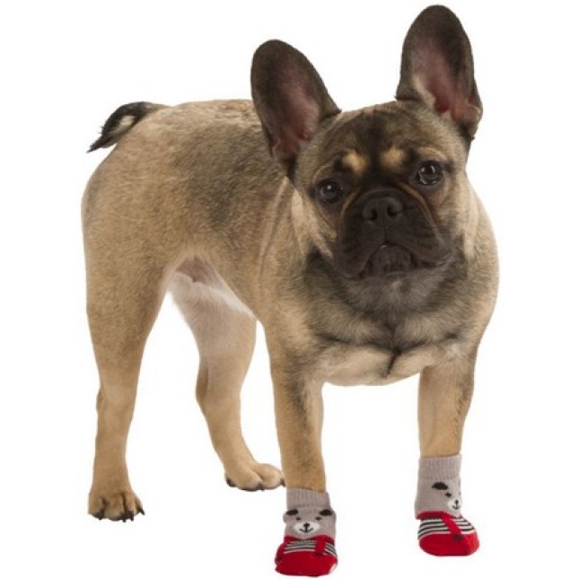Kerbl αντιολισθητικές κάλτσες σκύλου γκρι/κόκκινο Bruno σετ 4 τεμαχίων από 100% βαμβάκι