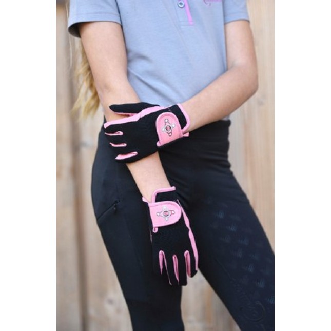Covalliero παιδικά γάντια ιππασίας Lilli μαύρο/ροζ, κατασκευασμένα από faux δέρμα