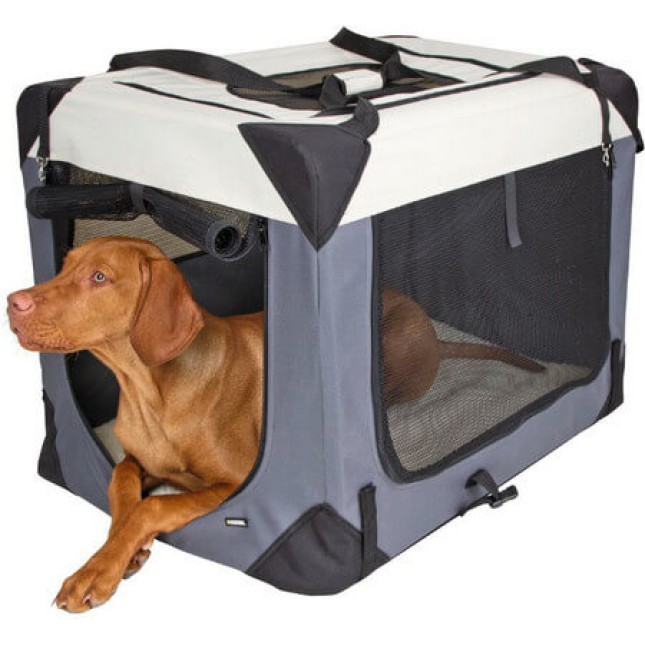 Kerbl Κλουβί μεταφοράς σκύλου με ενσωματωμένο μαλακό βελούδινο μαξιλάρι με 3 επιλογές ανοίγματος