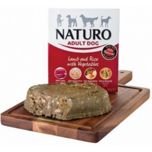 Naturo 100% φυσική τροφή για ενήλικες σκύλους με αρνί, ρύζι και λαχανικά 400gr