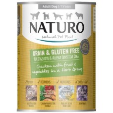 Naturo για ενήλικες σκύλου Grain Free & Gluten Free με κοτόπουλο, λαχανικά, φρούτα 390gr