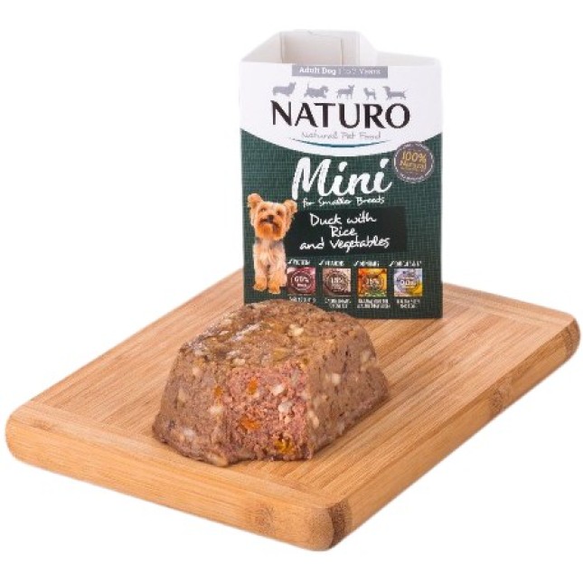 Naturo 100% φυσική υποαλλεργική τροφή για ενήλικες μικρόσωμους σκύλους με πάπια, ρύζι και λαχανικά