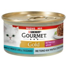 Purina Gourmet Gold υγρή τροφή για ενήλικες γάτες με τόνο και ψάρια ωκεανού 85gr
