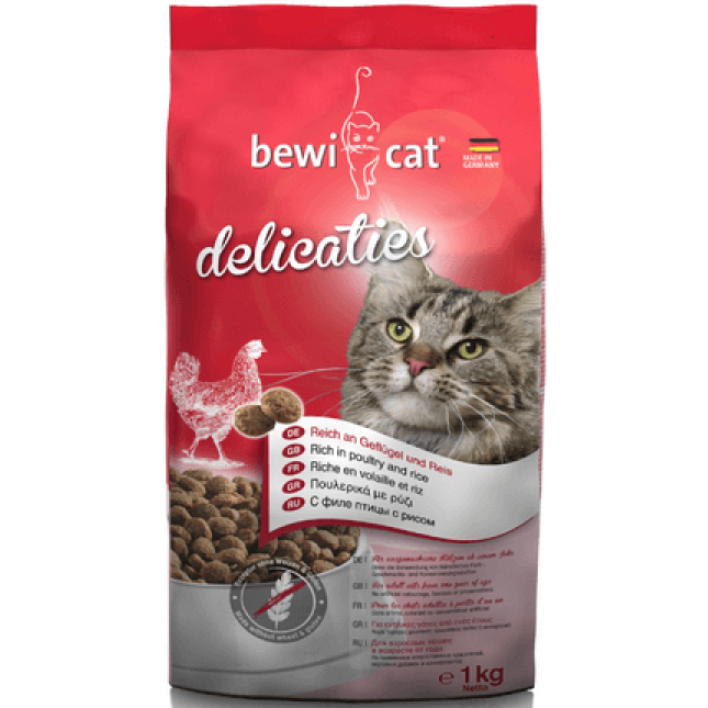 Bewi delicaties Grain & Glut τροφή για γάτες από 1 έτους,χωρίς σιτάρι και γλουτένη,πουλερικά με ρύζι