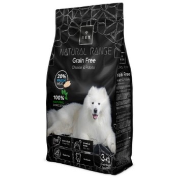 Rex ξηρή τροφή για ενήλικα σκυλιά grain free με κοτόπουλο και πατάτα 3kg Rex ξηρή τροφή για ενήλικα σκυλιά grain free με κοτόπουλο και πατάτα 3kg