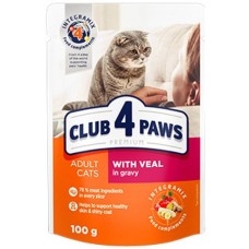 Kormotech Club 4 Paws Πλήρης υγρή τροφή για ενήλικες γάτες με βοδινό σε σάλτσα