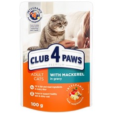 Kormotech Club 4 Paws Πλήρης υγρή τροφή για ενήλικες γάτες με σκουμπρί σε σάλτσα