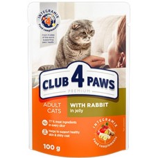 Kormotech Club 4 Paws Πλήρης υγρή τροφή για ενήλικες γάτες με κουνέλι σε ζελέ