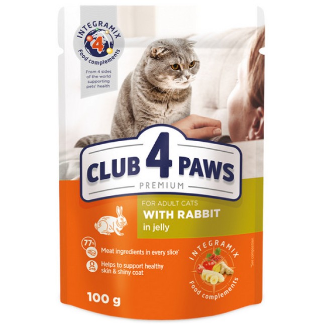 Kormotech Club 4 Paws Πλήρης υγρή τροφή για ενήλικες γάτες με κουνέλι σε ζελέ 100gr