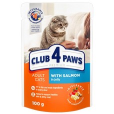 Kormotech Club 4 Paws Πλήρης υγρή τροφή για ενήλικες γάτες με σολομό σε ζελέ