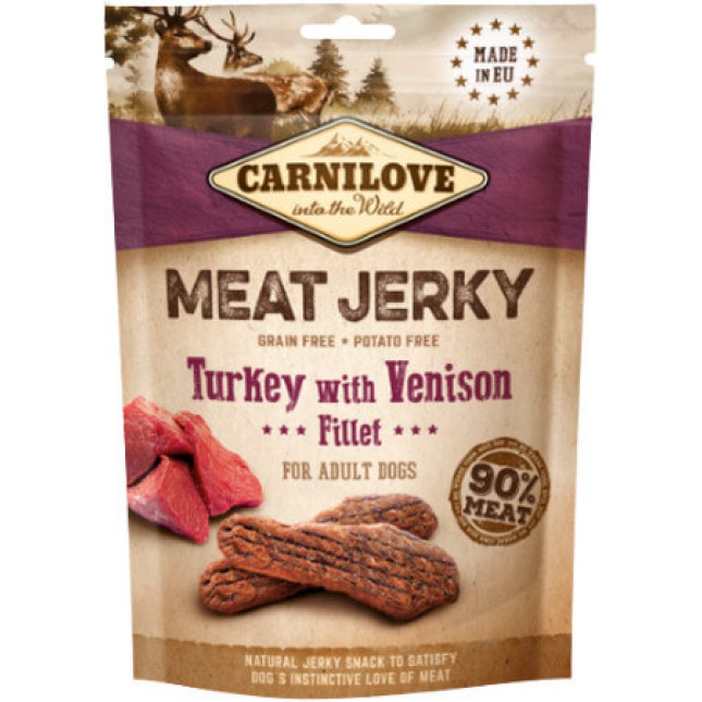 Carnilove SN Jerky με φιλέτο γαλοπούλας με ελάφι,ακαταμάχητη γεύση που συμπληρώνει τη διατροφή 100g