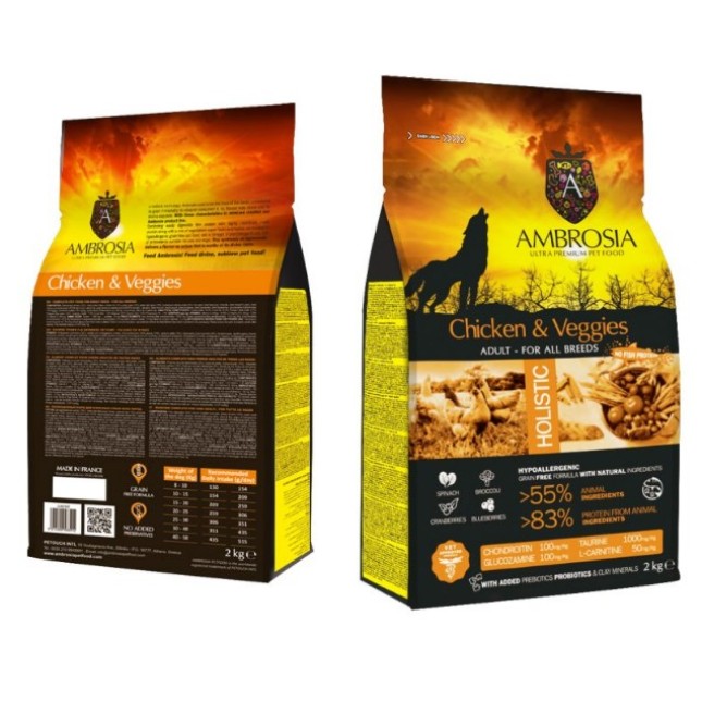 Ambrosia grain free ολιστική τροφή για ενήλικες σκύλους όλων των φυλών με κοτόπουλο και λαχανικά Ambrosia grain free ολιστική τροφή για ενήλικες σκύλους όλων των φυλών με κοτόπουλο και λαχανικά
