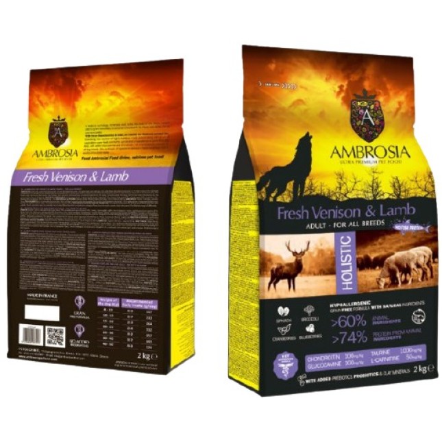 Ambrosia grain free ολιστική τροφή για ενήλικες σκύλους μικρόσωμων φυλών με ελάφι και αρνί