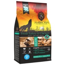 Ambrosia grain free ολιστική τροφή για ενήλικες μεγαλόσωμους σκύλους με γαλοπούλα & κοτόπουλο