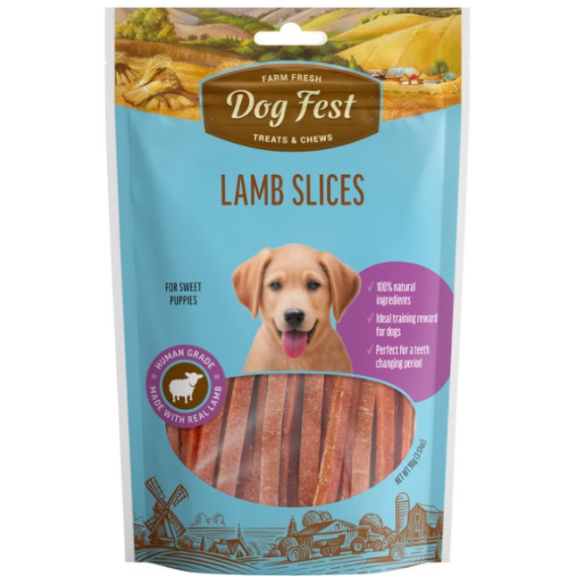 Dog Fest λιχουδιά για κουτάβια αρνί Slices 90g