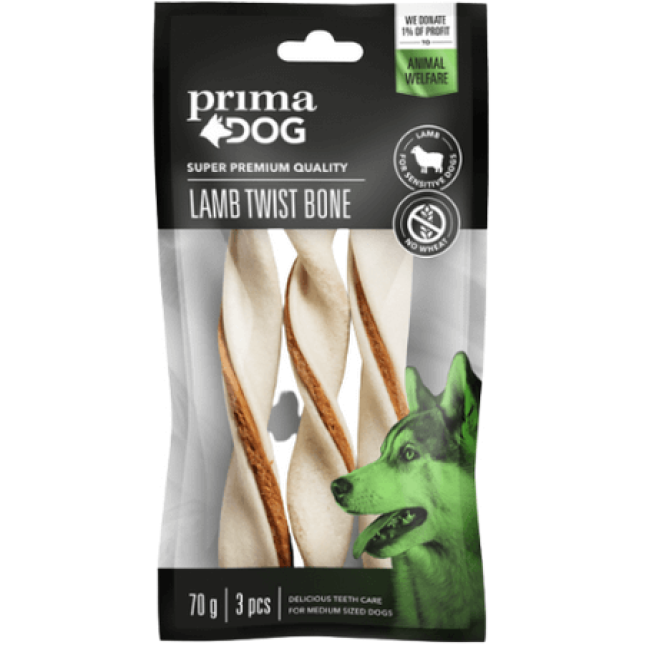 Vafo Prima dog Chewbones ρολό με στριφτό σχήμα και περιέχει μια γέμιση αρνιού