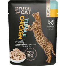 Vafo Prima cat τροφή με κοτόπουλο & τόνο σε ζελέ για γάτες με ευαίσθητο στομάχι  50gr
