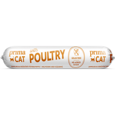 Vafo Prima cat πλήρης τροφή με κοτόπουλο σε μορφή λουκάνικου περιέχουν πρωτεΐνες ζωικής προέλευσης