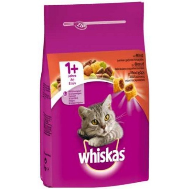 Whiskas Μoσχάρι ξηρή τροφή για γάτες πλούσιο σε πρωτεΐνη και φυσικά έλαια