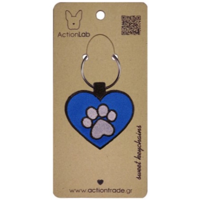 Action Lab Κεντητό μπρελόκ PAW HEART BLUE κεντημένο και στις δύο όψεις