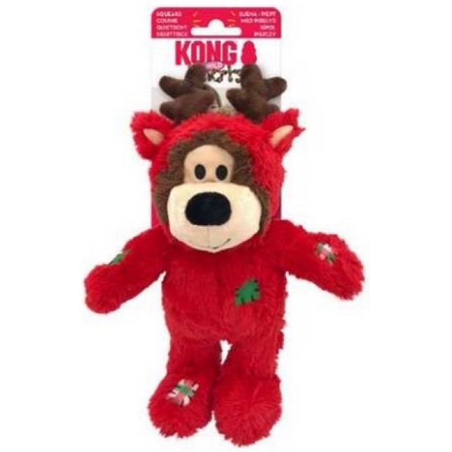 Kong εορταστικό παιχνίδι χαριτωμένος αρκούδος με κέρατα ταράνδου για μια Χριστουγεννιάτικη έκπληξη