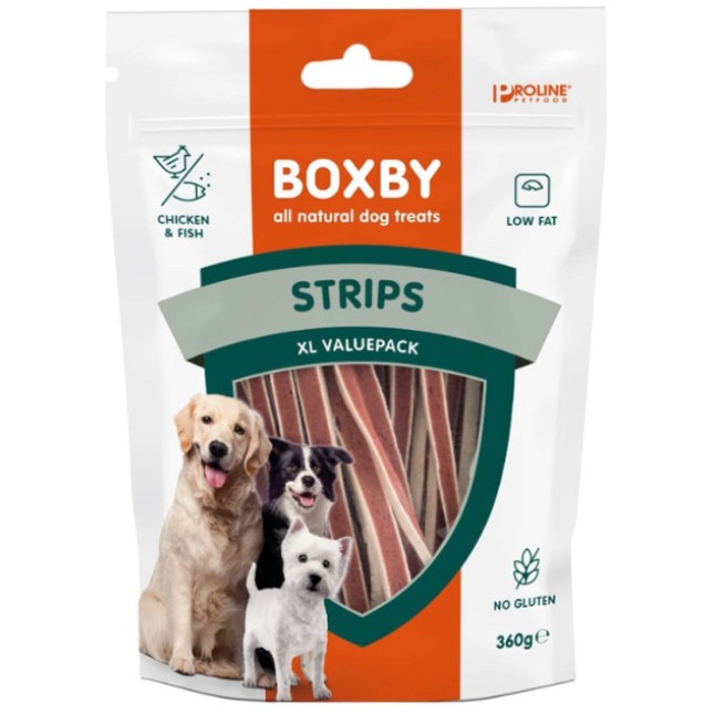 Boxby Σνακ με νόστιμες λωρίδες με κοτόπουλο και ψάρι 360gr Boxby Σνακ με νόστιμες λωρίδες με κοτόπουλο και ψάρι 360gr