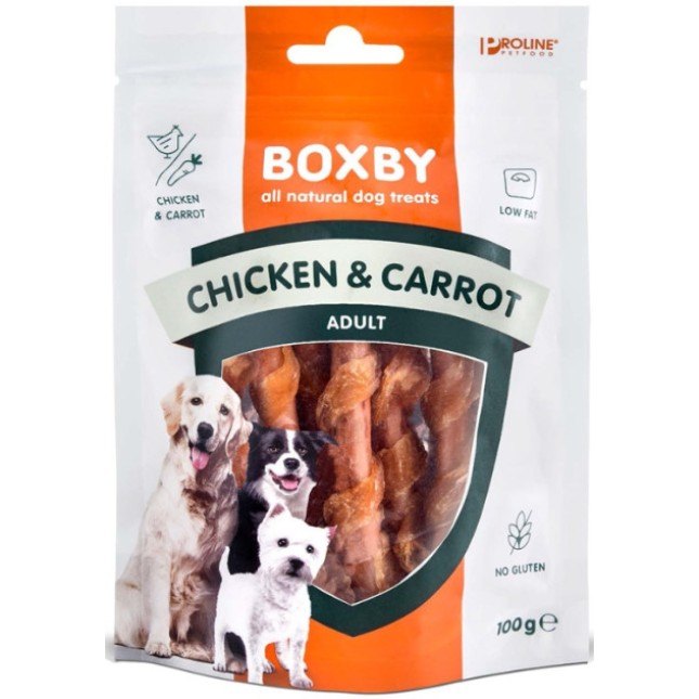 Boxby είναι η λιχουδιά μας με κοτόπουλο τυλιγμένο γύρω από το ραβδί καρότου 100gr Boxby είναι η λιχουδιά μας με κοτόπουλο τυλιγμένο γύρω από το ραβδί καρότου 100gr