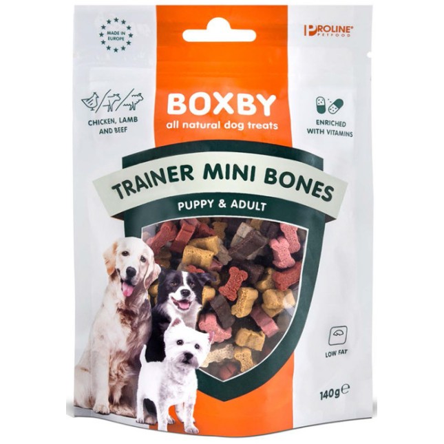 Boxby λιχουδιά μίνι κόκαλα. είναι μικρά σνακ με κοτόπουλο, αρνί και μοσχάρι 140g Boxby λιχουδιά μίνι κόκαλα. είναι μικρά σνακ με κοτόπουλο, αρνί και μοσχάρι 140g