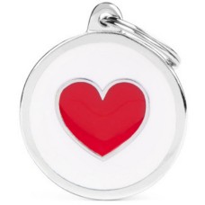 Myfamily Ταυτότητα Charms Κύκλος Καρδιά λευκό / κόκκινο Large για την ασφάλεια του κατοικίδιου σας