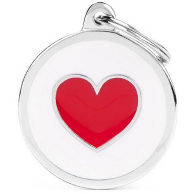 Myfamily Ταυτότητα Charms Κύκλος Καρδιά λευκό / κόκκινο Large για την ασφάλεια του κατοικίδιου σας