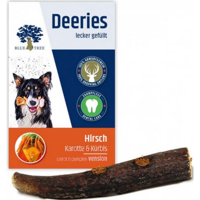 Blue Tree Deeries λιχουδιά σκύλου γεμιστά κέρατα ελαφιού με καρότα & κολοκύθα για οδοντική φροντίδα