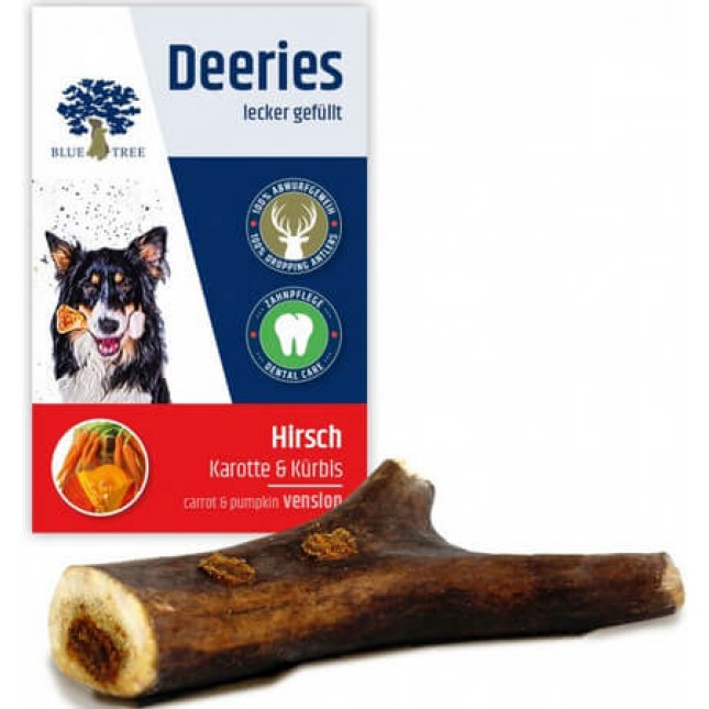 Blue Tree Deeries λιχουδιά σκύλου γεμιστά κέρατα ελαφιού με καρότα & κολοκύθα για οδοντική φροντίδα