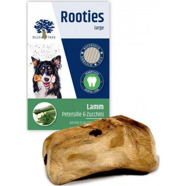 Blue Tree Rooties λιχουδιές για σκύλους γεμιστές ρίζες οξιάς με κρέας αρνιού, μαϊντανό & κολοκύθι