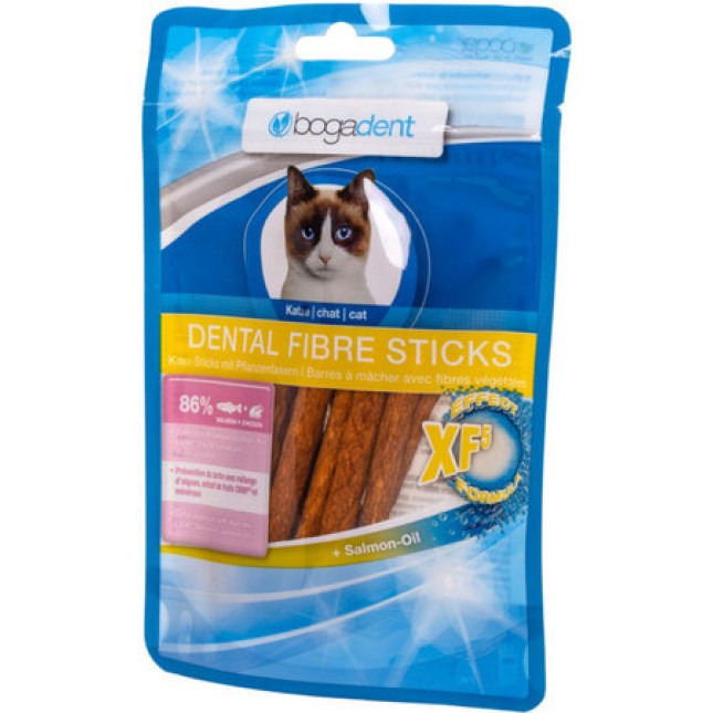 Bogadent dental fibre γευστικά ημίσκληρα sticks οδοντικής περιποίησης με σολομό για γάτες 50gr. Bogadent dental fibre γευστικά ημίσκληρα sticks οδοντικής περιποίησης με σολομό για γάτες 50gr.