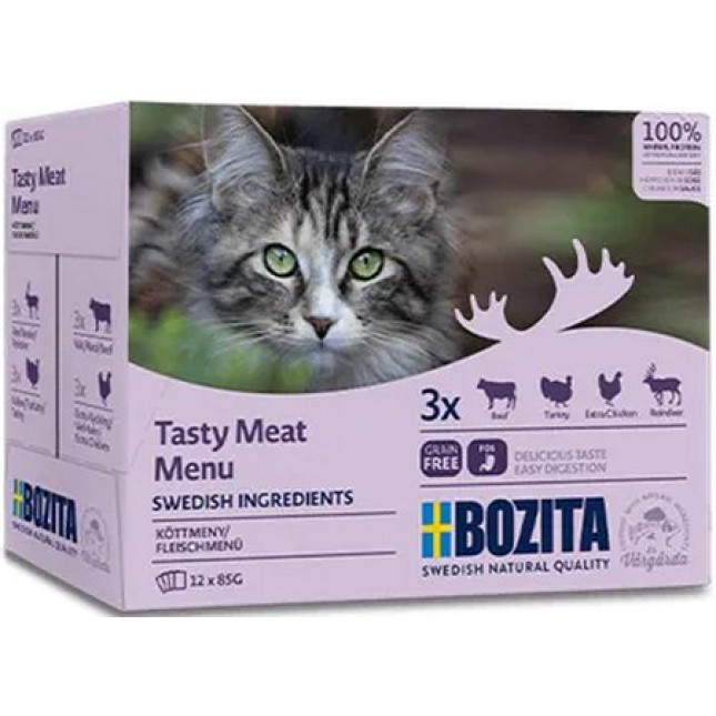 Bozita pouch multibox πλήρης τροφή γάτας μενού κρεάτων σε σάλτσα χωρίς σιτηρά 12x85gr Bozita pouch multibox πλήρης τροφή γάτας μενού κρεάτων σε σάλτσα χωρίς σιτηρά 12x85gr