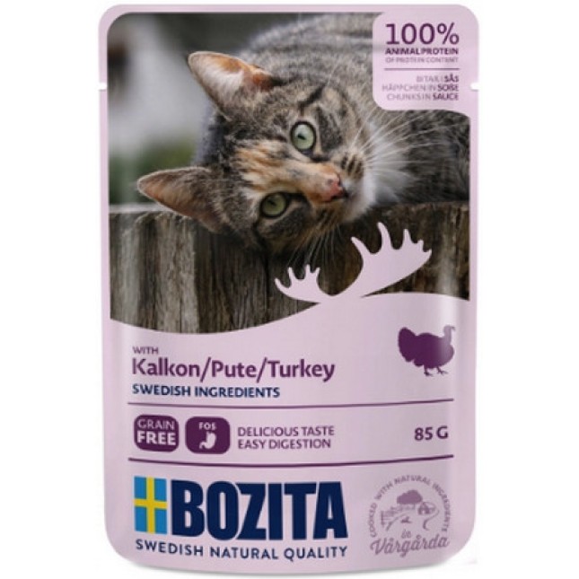 Bozita pouch τροφή χωρίς δημητριακά με κομμάτια γαλοπούλα σε σάλτσα κατάλληλη για όλες τις γάτες Bozita pouch τροφή χωρίς δημητριακά με κομμάτια γαλοπούλα σε σάλτσα κατάλληλη για όλες τις γάτες
