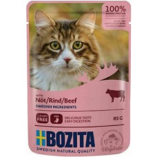 Bozita pouch τροφή χωρίς δημητριακά με κομμάτια βοδινού σε σάλτσα κατάλληλη για όλες τις γάτες 85gr