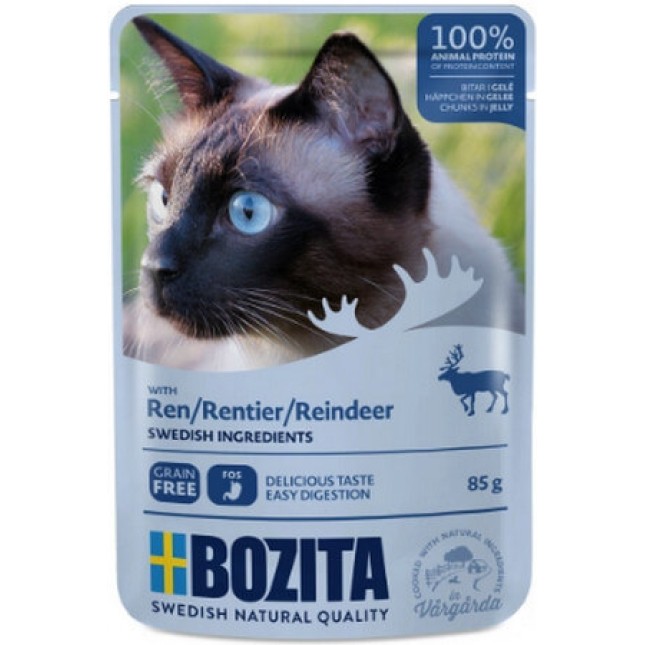 Bozita pouch τροφή χωρίς δημητριακά με κομμάτια τάρανδου σε ζελέ κατάλληλη για όλες τις γάτες Bozita pouch τροφή χωρίς δημητριακά με κομμάτια τάρανδου σε ζελέ κατάλληλη για όλες τις γάτες
