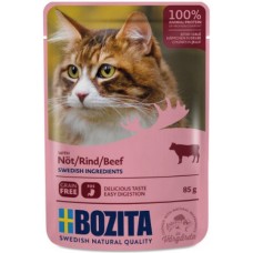 Bozita pouch τροφή χωρίς δημητριακά με κομμάτια βοδινού σε ζελέ κατάλληλη για όλες τις γάτες