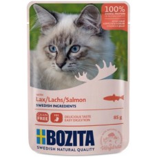 Bozita pouch τροφή χωρίς δημητριακά με κομμάτια σολομού σε ζελέ κατάλληλη για όλες τις γάτες