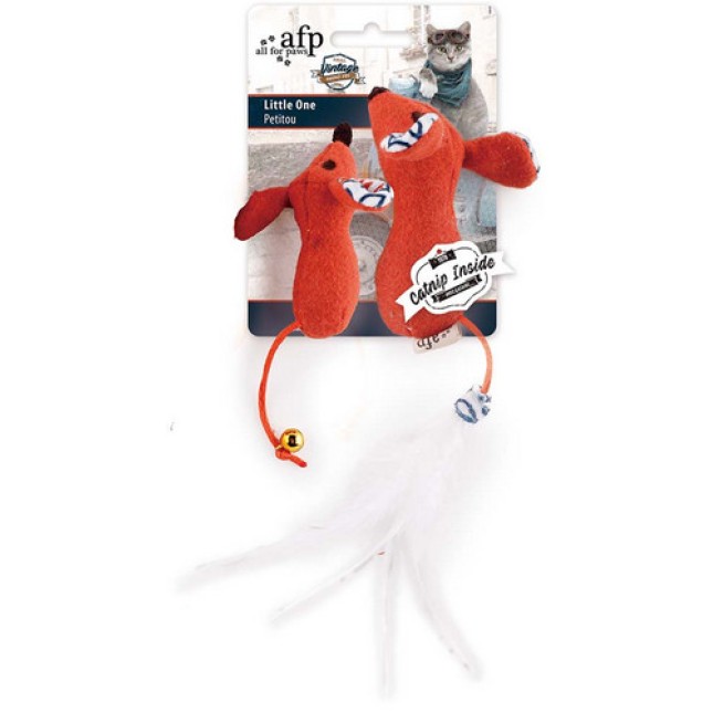 AFP πάνινο παιχνίδι γάτας με διπλό ποντικάκι με μακριά ουρά και κουδουνάκι 1τμχ 10x7x4 cm