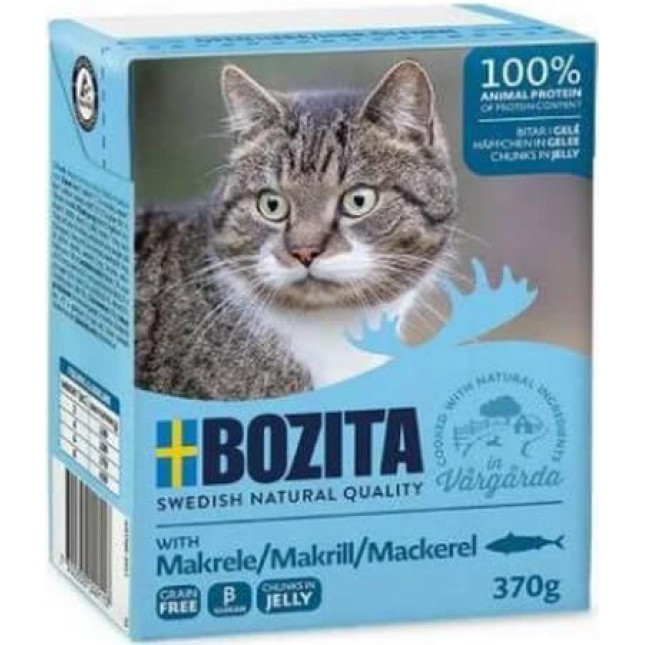 Bozita chunks υγρή τροφή σε ζελέ για γάτες χωρίς δημητριακά με σκουμπρί για εξαιρετική γεύση 370gr
