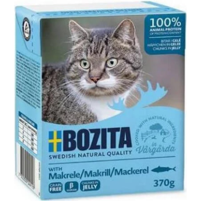 Bozita chunks υγρή τροφή σε ζελέ για γάτες χωρίς δημητριακά με σκουμπρί για εξαιρετική γεύση 370gr Bozita chunks υγρή τροφή σε ζελέ για γάτες χωρίς δημητριακά με σκουμπρί για εξαιρετική γεύση 370gr
