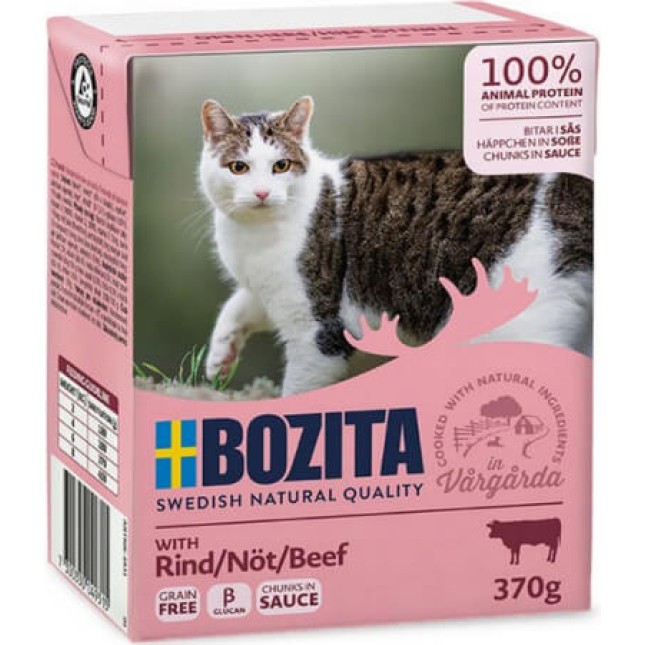 Bozita chunks υγρή τροφή σε σάλτσα για γάτες χωρίς δημητριακά με βοδινό για εξαιρετική γεύση