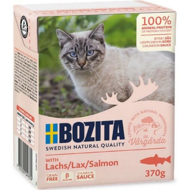 Bozita chunks υγρή τροφή σε σάλτσα για γάτες χωρίς δημητριακά με σολομό για εξαιρετική γεύση