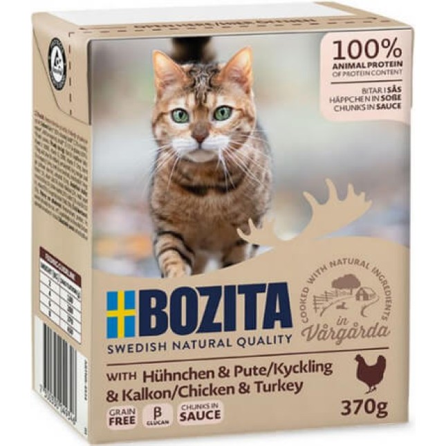Bozita chunks υγρή τροφή σε σάλτσα για γάτες grain free με κοτόπουλο & γαλοπούλα με εξαιρετική γεύση Bozita chunks υγρή τροφή σε σάλτσα για γάτες grain free με κοτόπουλο & γαλοπούλα με εξαιρετική γεύση