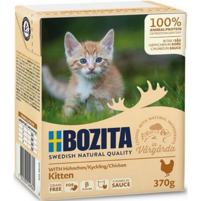 Bozita chunks υγρή τροφή σε σάλτσα για γατάκια και γάτες grain free με κοτόπουλο 370gr